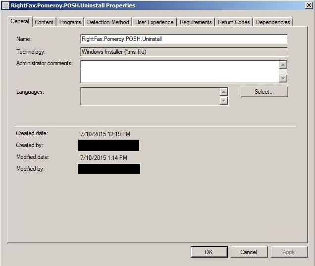 PowerShell Uninstall Automation - ConfigMgr App General